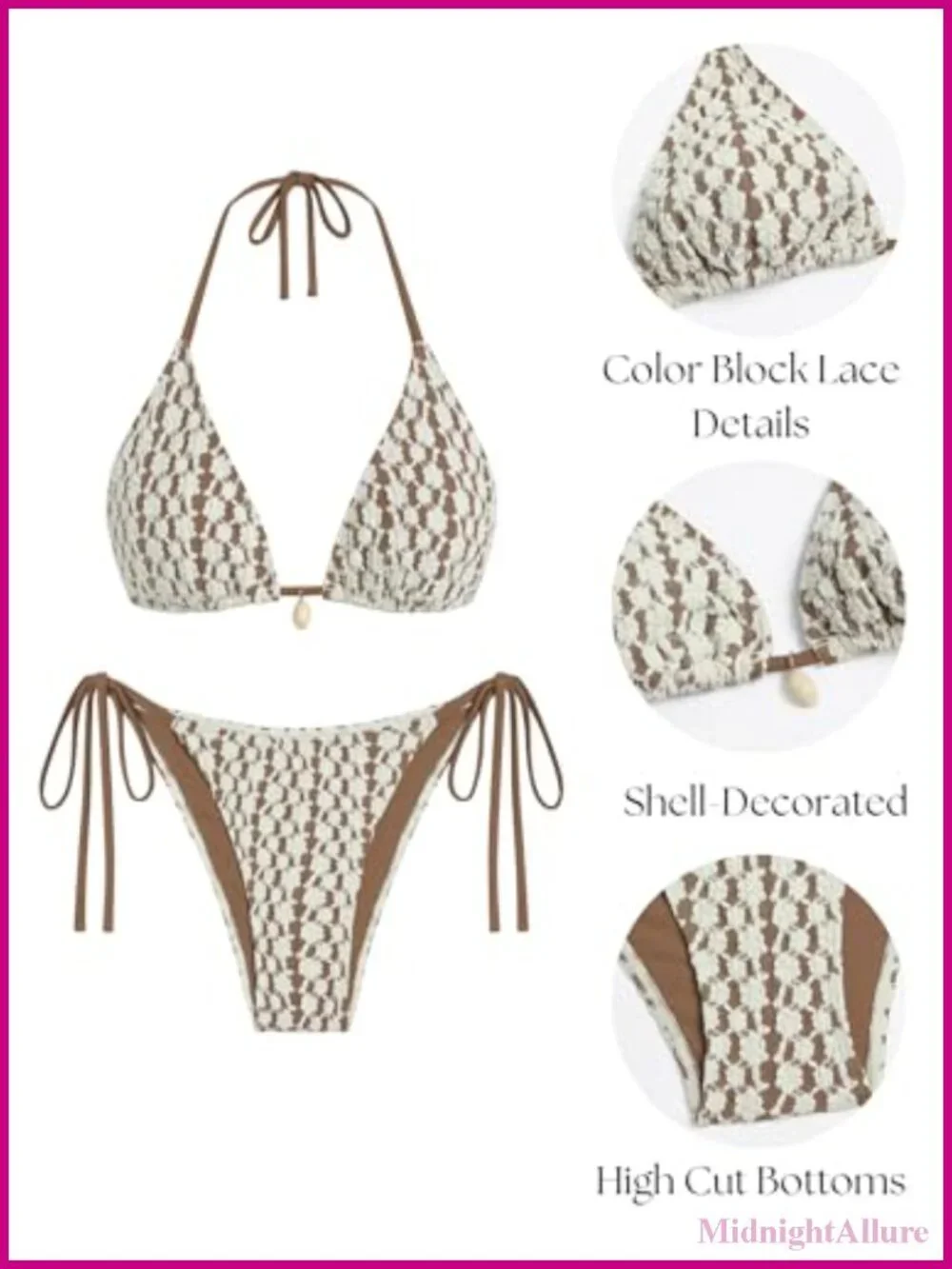 Crochet Halter Triangle Bikini Set High Stretch Two Piece Swimsuit